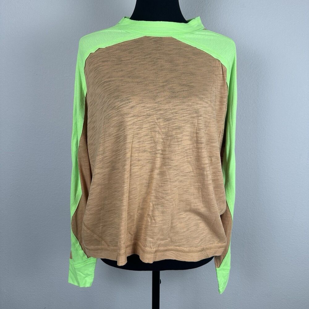Free People Movement Top Size XS Oversize All About It Green Tan Athletic Active